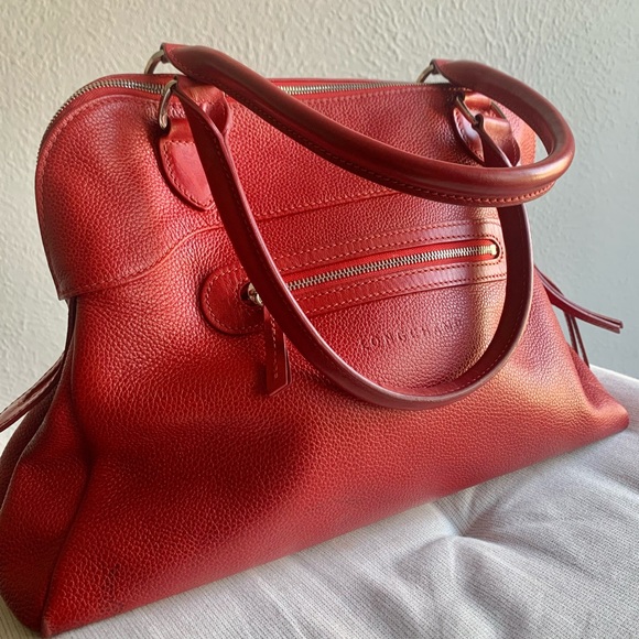 Longchamp Handbags - Longchamp Red Nappa Pebbled leather satchel handbag